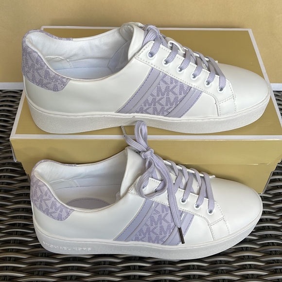 MICHAEL KORS POPPY STRIPE LACE UP NAPPA FAUX LEATHER LAVENDER MIST WMNS - Picture 2 of 16